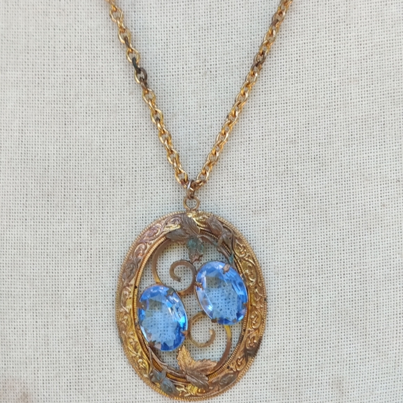 Antique Victorian Czech glass floral pendant necklace - Picture 6 of 10